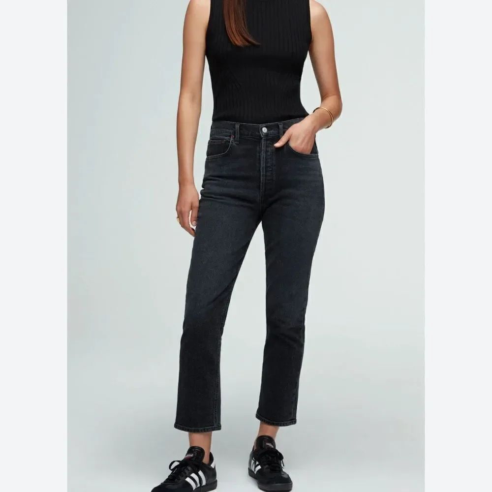 Agolde Riley High Rise Straight Crop Jeans Black Women’s 24